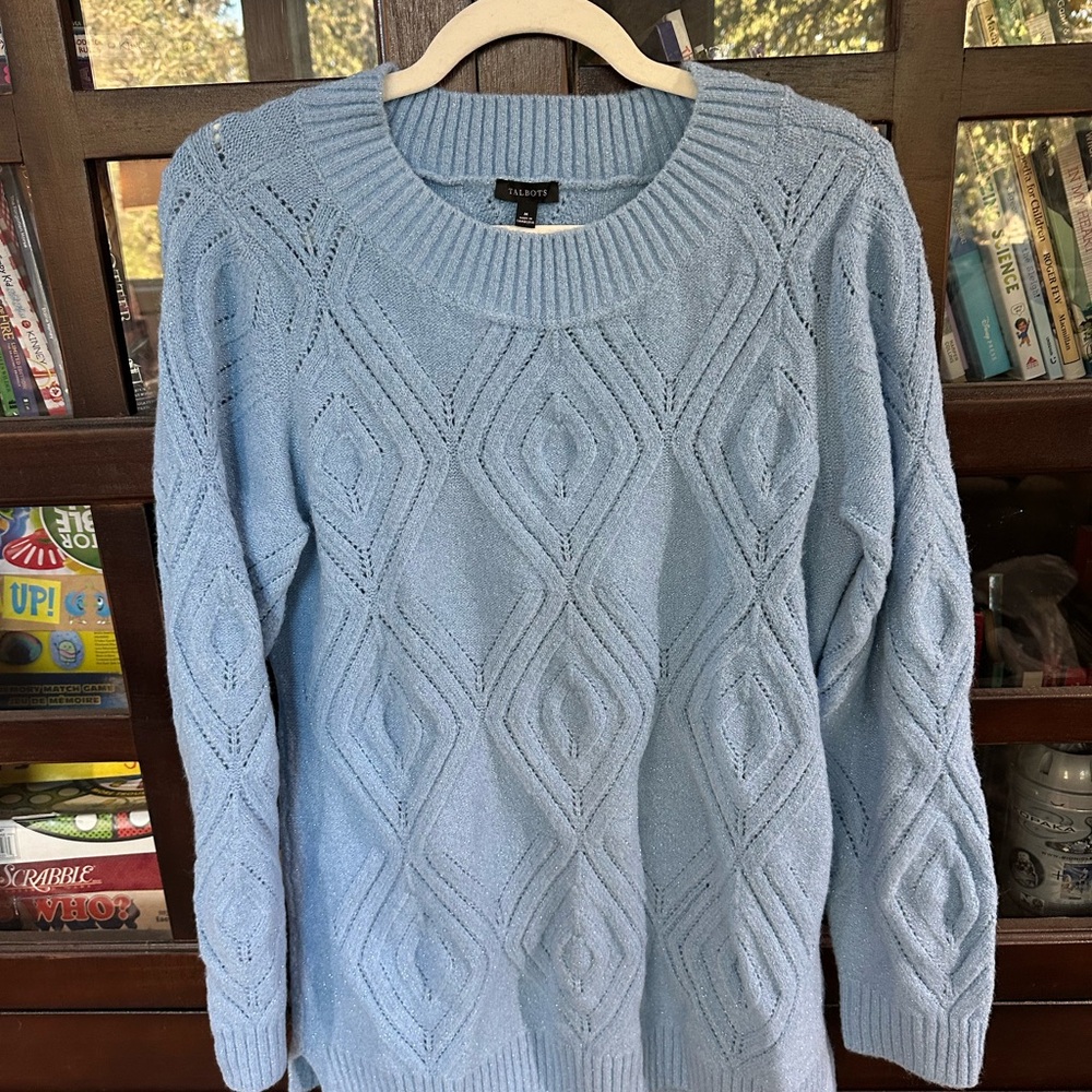 Talbots Sparkly Light Blue Crew Neck Sweater